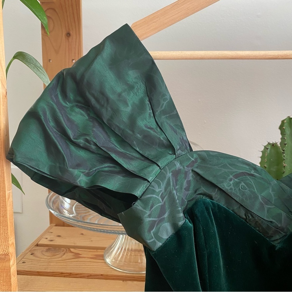 Vintage Laura Ashley Green Velvet Floral Taffeta Midi Dress Gown 8 - Picture 6 of 16